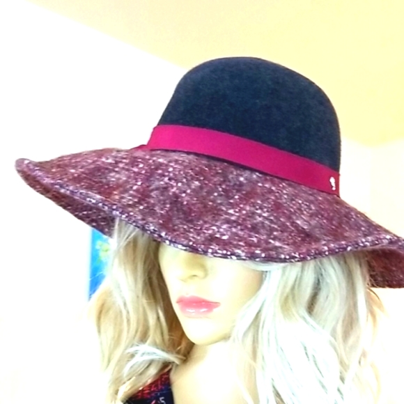 HELEN KAMINSKI Woven Wool Cotton Alpaca Multi Flecks Wine Floppy Adjustable HAT - Picture 3 of 12